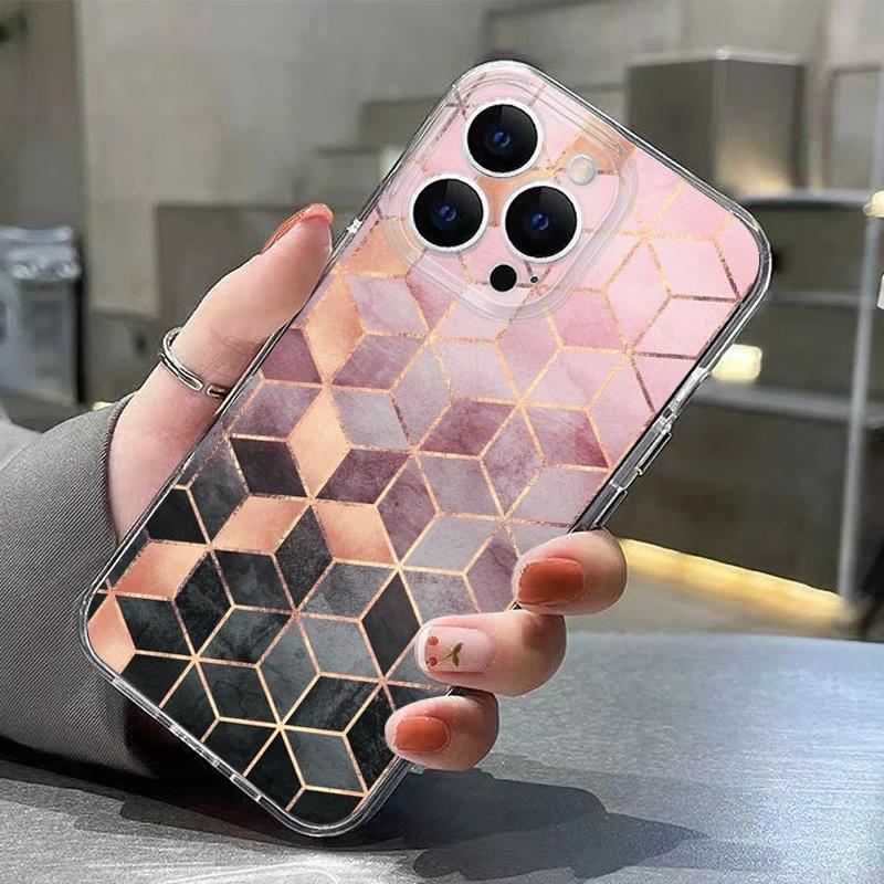 Геометрический мраморный чехол для iPhone 17 Pro Max Чехол iPhone 16 Pro Max 15 14 13 11 17E Ударопрочный Прозрачный Мягкий ТПУ Силиконовый Чехол