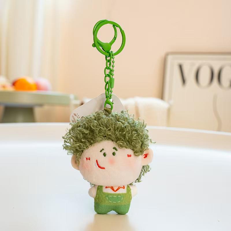 Cute Curly Hair Doll Plush Keychain Soft Kawaii Big Head Boy Girl Stuffed Pendant Healing Bag Charm Creative Plush Toy Gift