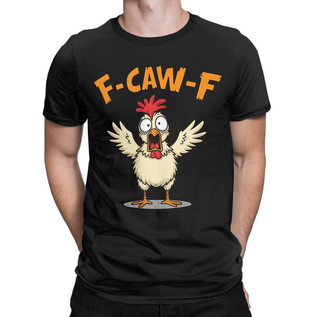 Men's T-Shirt Funny F-Caw-F Spooky Chicken Meme (2) Fashion 100% Cotton Tee Shirt Short Sleeve  T Shirt Crewneck Tops Gift Idea