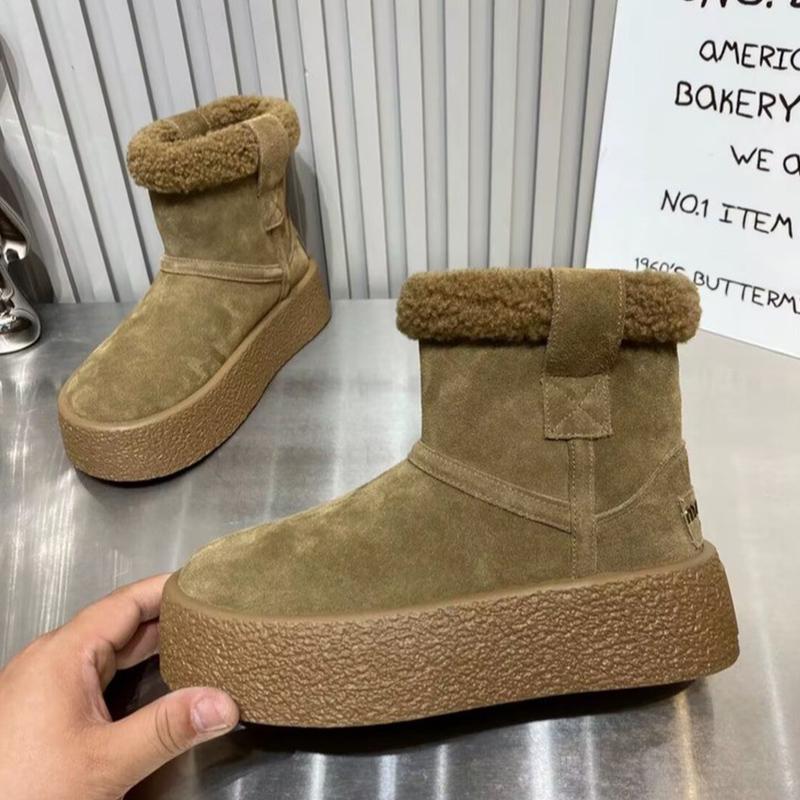 Ботильоны женские на платформе с мехом, зимние ботильоны, замшевые короткие, плюшевые, дизайнерские, хлопковые, тренд 2025 года, теплые, повседневные, зимние, женские ботинки