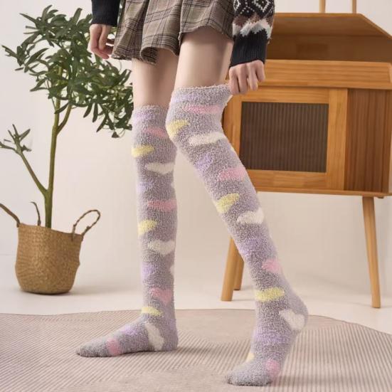 Women Long Floor Socks Soft Fluffy Over Knee Socks Colorful Warm Thick Thigh High