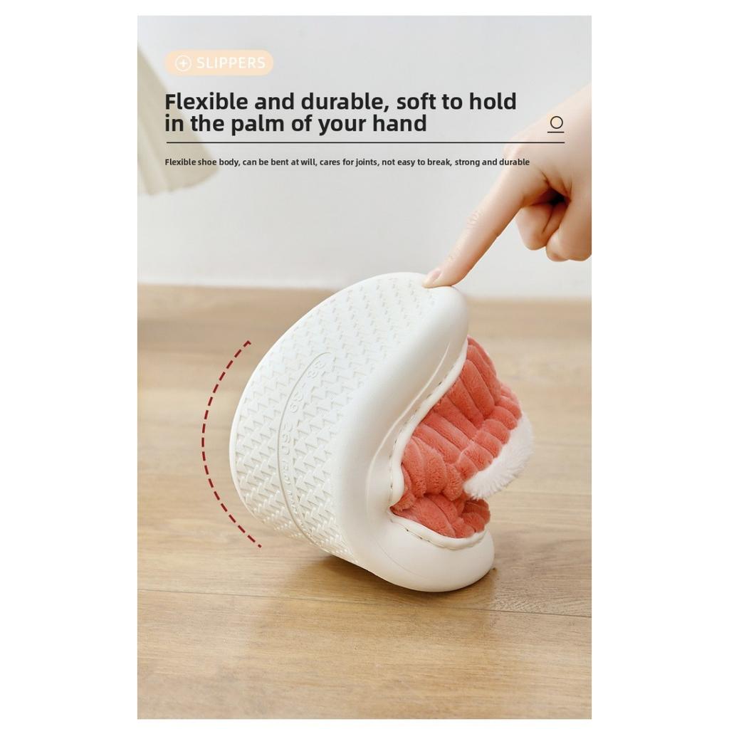 Женские уютные зимние тапочки с плюшевой подкладкой - Мягкие, теплые и дышащие, с отделкой из белого искусственного меха, Нескользящая подошва из ЭВА, Плотно прилегающие тапочки | Внешняя часть из рубчатой ткани