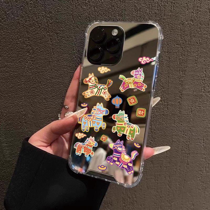 Чехол для телефона с рисунком лошади на Новый год для iPhone 11 12 13 14 15 16 17 Pro Max XS X XR 7 8 Plus Зеркало для макияжа Ударопрочный Мягкий чехол