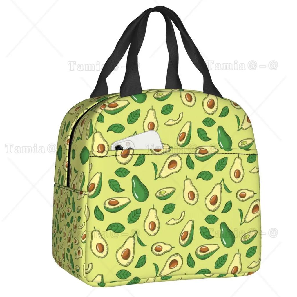Cute Fruit Avocado Print Insulated Lunch Bag for Women Resuable Cooler Thermal Bento Box Kids School Children