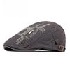 Unisex Washed Cotton Flat Cap Embroidered Letters Ivy Cap Retro Duckbill Hat Metal Plate Gatsby Cabbie Cap Adjustable Side Buckle