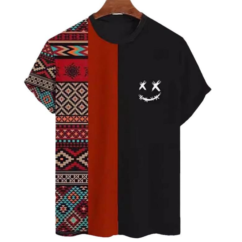 Летний круглый вырез с 3D-принтом в стиле ретро в полоску с цветными блоками, модные повседневные мужские футболки с короткими рукавами