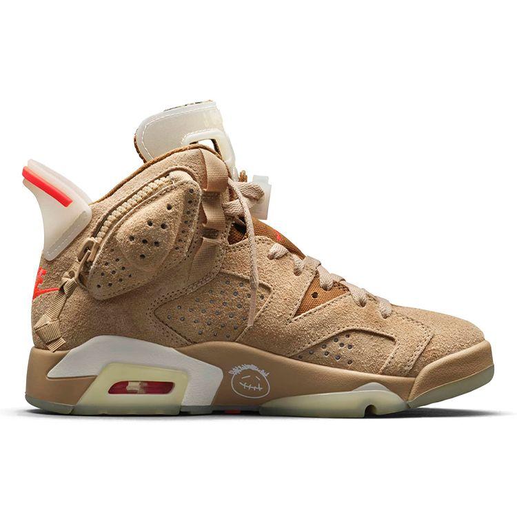 Кроссовки унисекс Travis Scott x Air Jordan 6 Retro British цвета хаки Светло-коричневый с парусом Ярко-Малиновый DH0690-200
