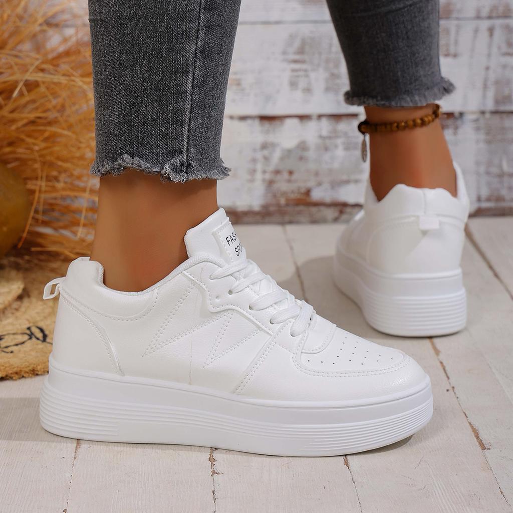 Модные Женские Кроссовки 2025 Повседневные Низкие Кроссовки из Искусственной Кожи Женские Корейская Версия Обувь Толстая Подошва Увеличивающие Рост Спортивная Обувь Женская