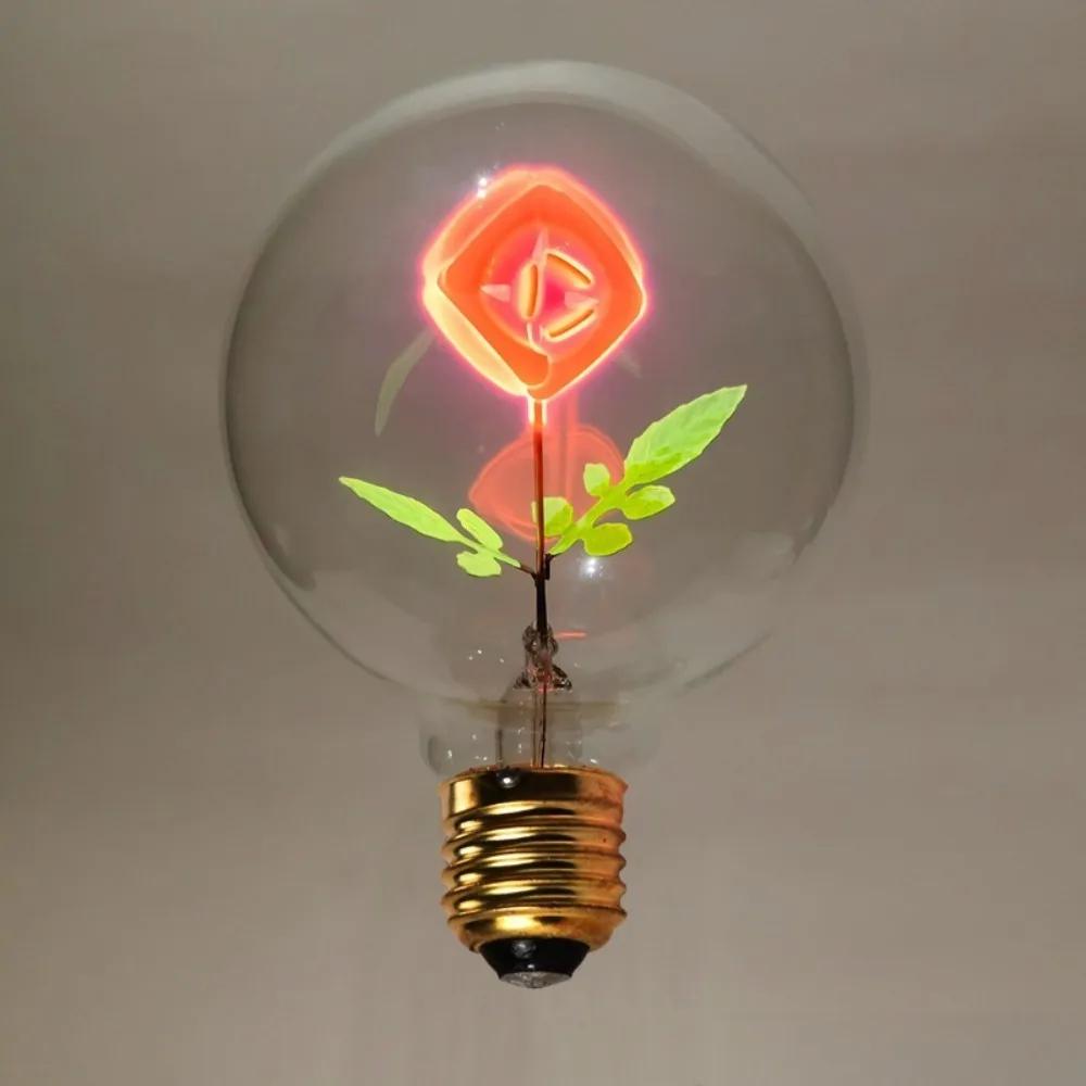 Small Rose Flame Light Bulb Heart Love Art Light Bulb Screw Holder Sunflower Creative Night Lamp Decoration
