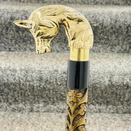 91.44 Cm Classic Equestrian Style Brass Horse Head Wooden Walking Stick