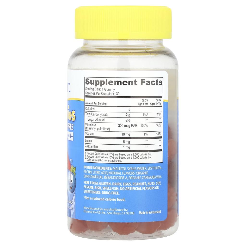 Kids Smart, Kids Smart® жевательные пастилки Vita, здоровье глаз при экранном времени, без сахара, для детей от 3 лет и старше, цитрусовый пунш, 30 пастилок