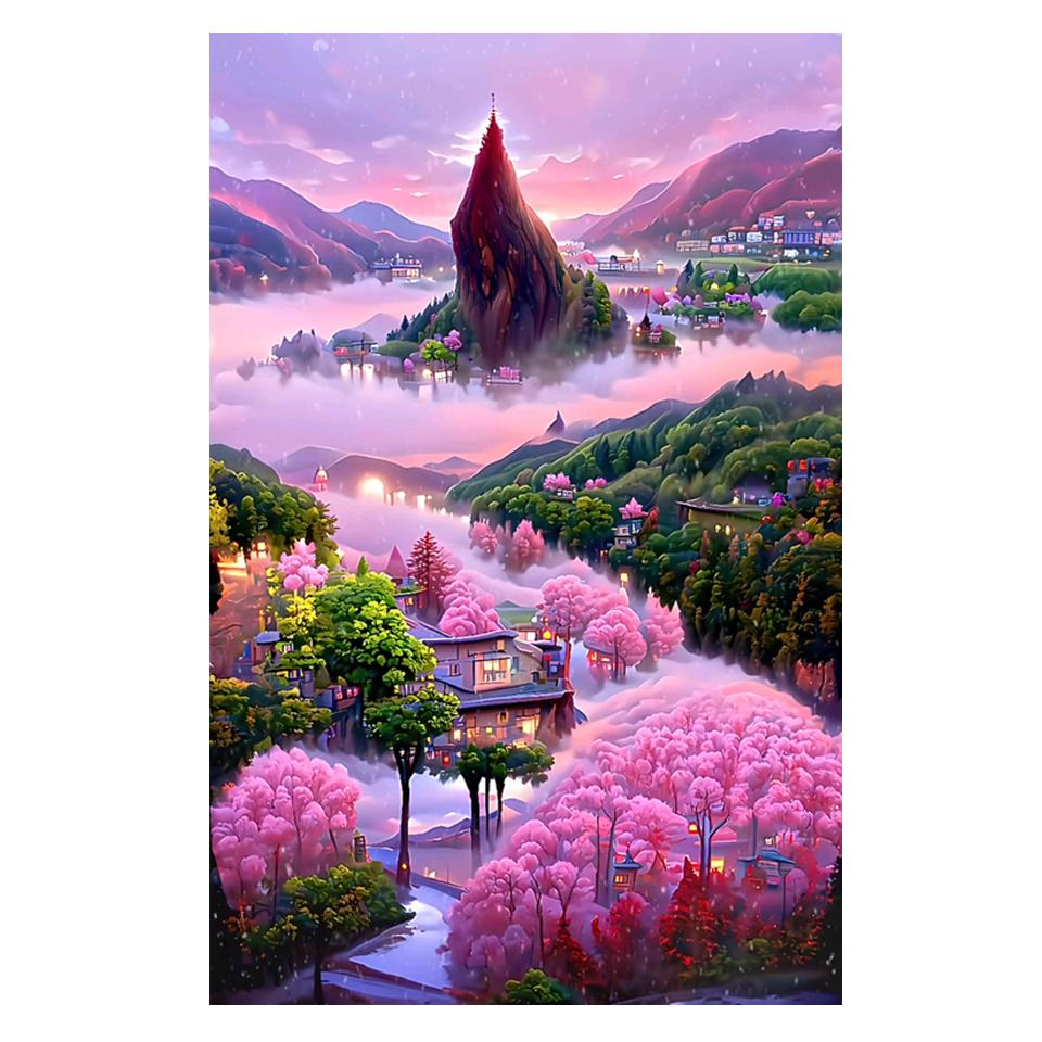 5D DIY Алмазная мозаика Картина Полный квадрат Стразы Озеро Замок Лунная дорога Алмазная вышивка Цветочный пейзаж Головоломка Подарок