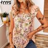 Женские модные повседневные летние весенние блузки и рубашки без рукавов с цветочным узором и квадратным воротником