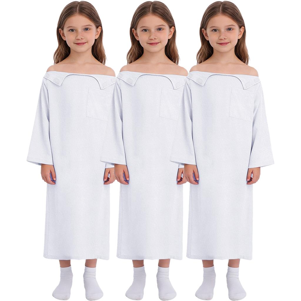 Unisex Medical Patient Nursing Gown Long Sleeve Back Split Hook Loop Fastener 3pcs Adaptive Clothing