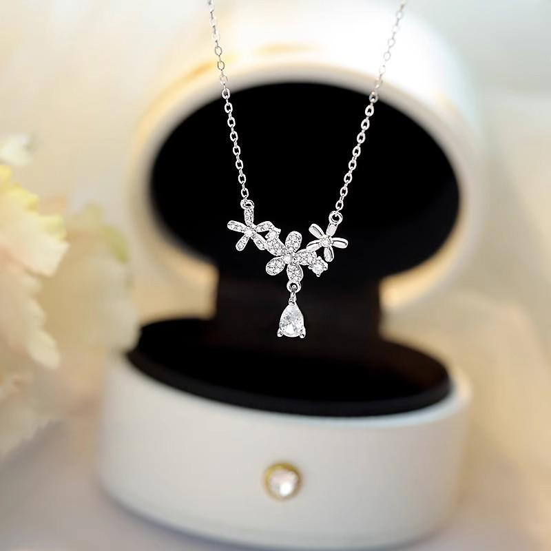 Ожерелье с каплями воды и цветком, легкая роскошная подвеска в виде ключицы для девушки и подарка на день рождения подруги