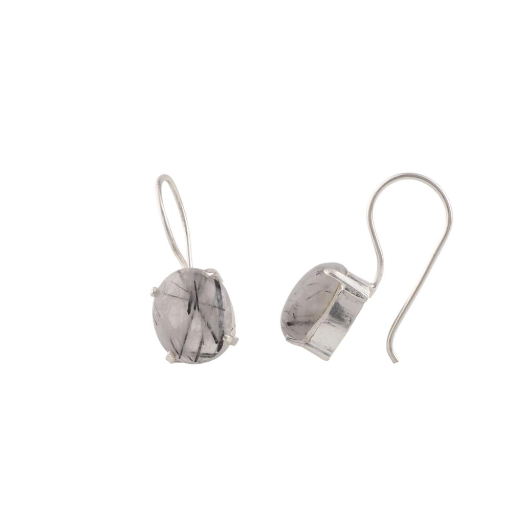 Natural Black Rutile Gemstone 925 Sterling Silver Jewelry Handmade Earrings1.05" EE-173-29