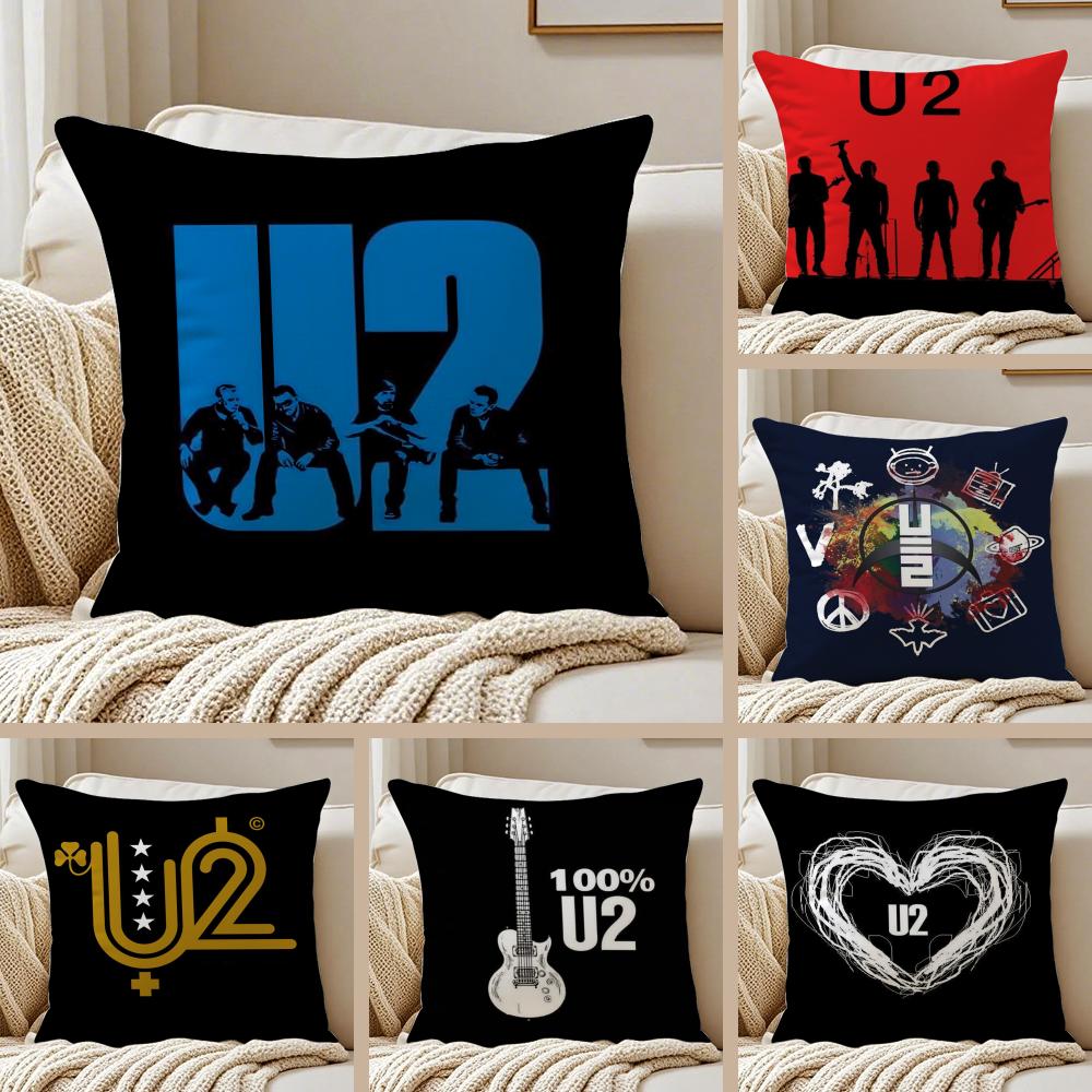 Rock Band UU2 Cushion Cover Silky Short Plush DoubleSided Printed Pillow Case for Sofa All Seasons Home Decor Gift