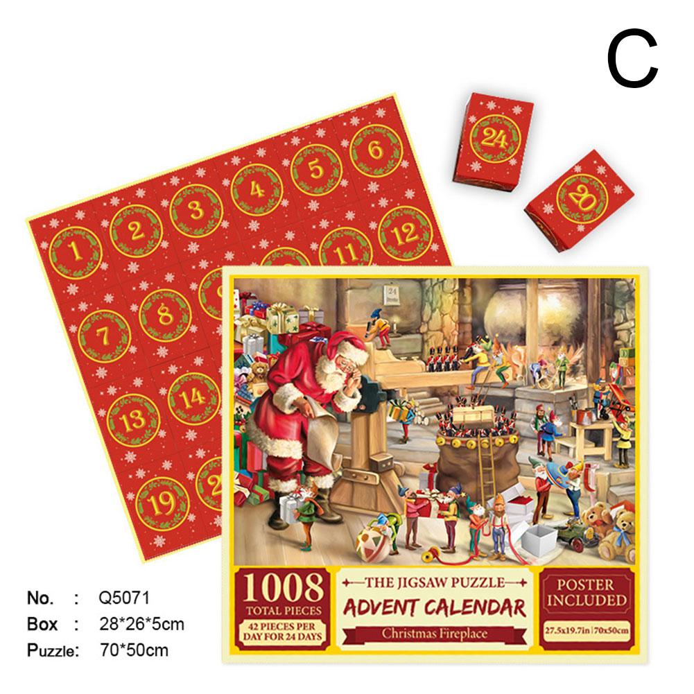 1008 деталей Рождественские пазлы Адвент-календарь 24 дня Рождественский календарь обратного отсчета Пазлы Сюрприз Подарочная коробка для ребенка M8h8