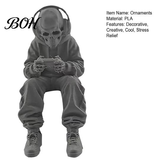 Durable Skull Figurine 3D Printed Sitting Skeleton Statue, Halloween Indoor Decor Figurines, Mini Detailed Model Home for Living Room Table