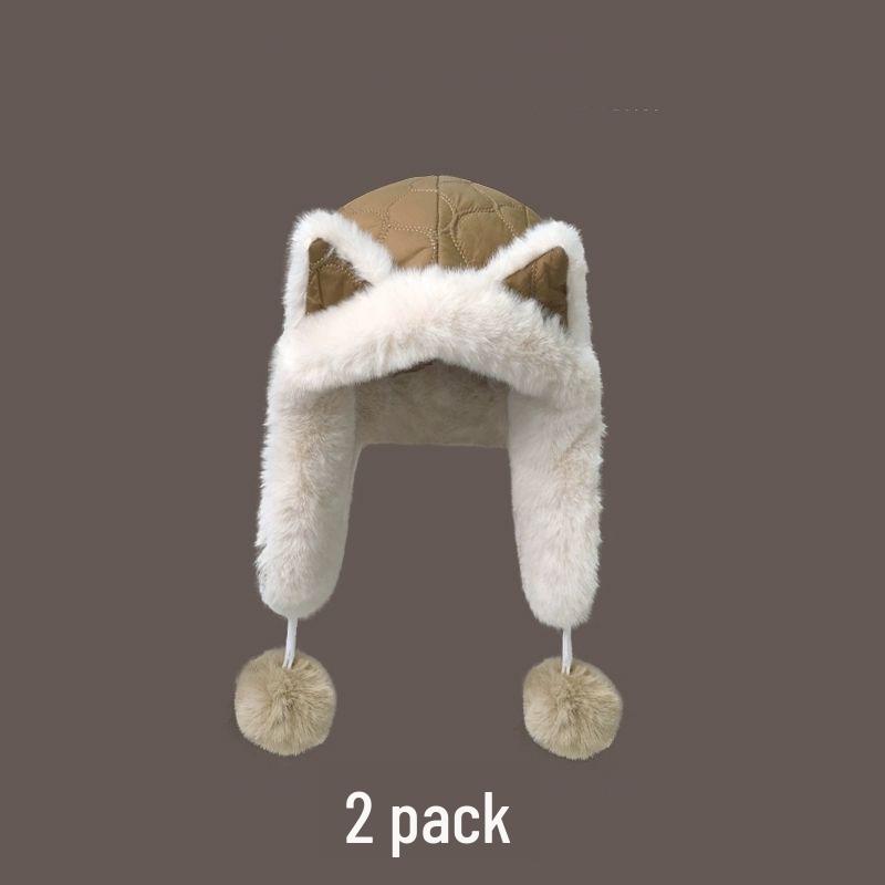 Women's Winter Plush Fox Ear Hat – Thick, Lined, Warm, Versatile, and Protective Lei Feng Style