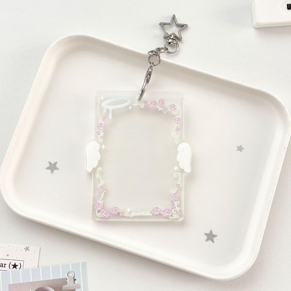 Angel Wings Keychain Charm Star Clip Photocard Organizer Acrylic Card Holder Bag Decoration