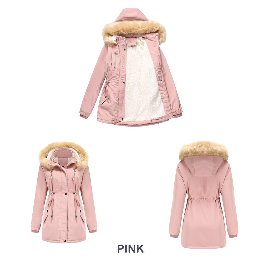 Autumn and Winter Women's Thickened Lambskin Cotton Coat Women's Loose Cotton Coat with Detachable Hood and Velvet Coat
