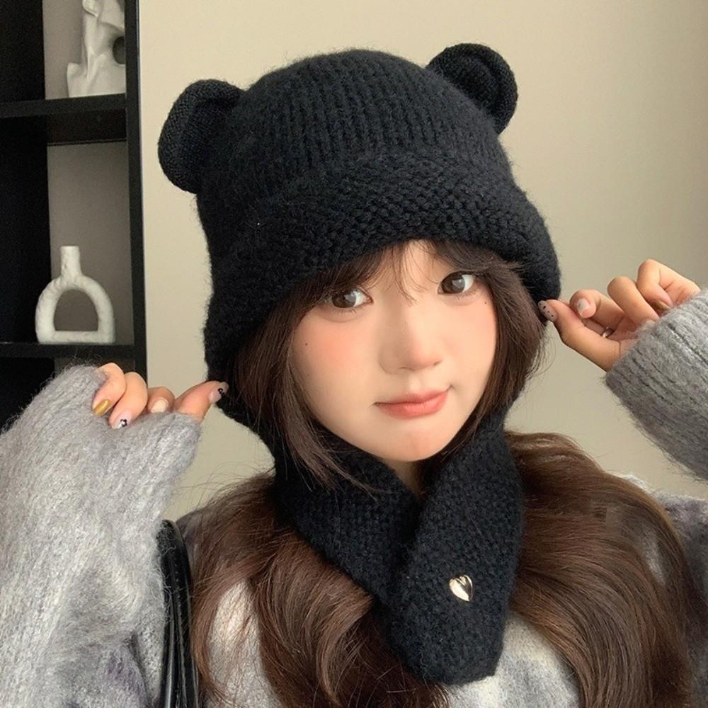 Y2k Warm Beanie Hats Winter Autumn Ear Protection Cap Fashion Bear Ear Knitted Cap Ski