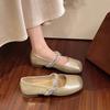 Shallow Mouth Crystal Shoes Woman 2025 Female Footwear Square Toe Rhinestone New Dress Summer Flat Mary Janes Crystal Shallow Mo