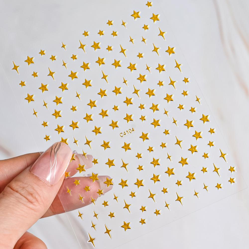 9-Color Pentagram Nail Art Sticker, Laser Gold, Silver, Red Plastic Nail Art Sticker, Color Nail Art Decorative Sticker.