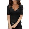 Women Off Shoulder Short Sleeved Commuting Pullover V-neck Lace Bottoming Blouse