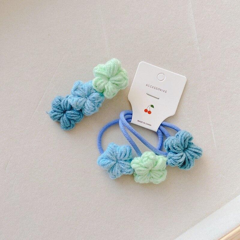 Cute Floral Hair Pin Elastic Hair Bands Handmade Woolen Knitting Hair Clips Barrettes for Children Girls Kids Hair Accessories
