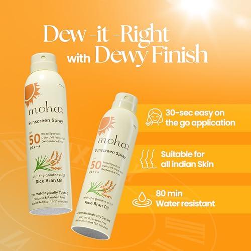 Солнцезащитный спрей Moha SPF 50 PA++++ | Широкий спектр защиты от UVA/UVB и синего света | Легкий, нелипкий, некомедогенный и без спирта SPF S