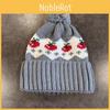 Knitted Warm Simple Hat Cherry Embroidery Design And Plush Ball Decoration