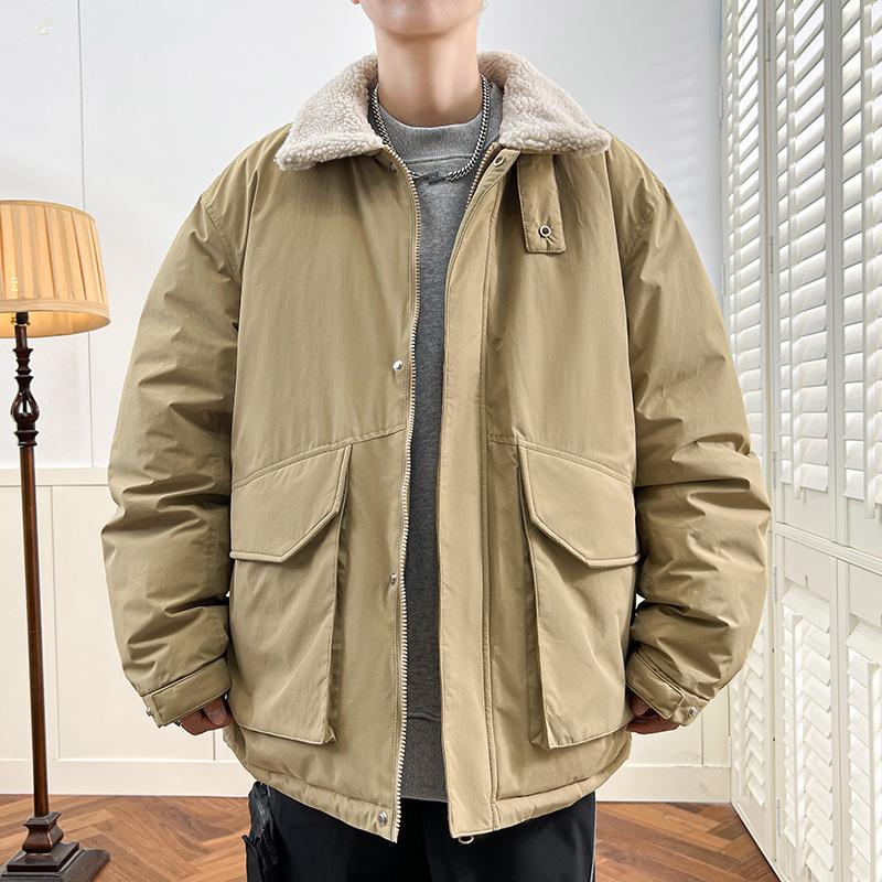 Зимняя куртка-пуховик мужская с лацканами из овечьего пуха, короткая, с толстыми лацканами