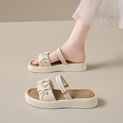 CRLAYDK Сандалии для женщин плоские складные с открытым носком летние нарядные женские шлепанцы с ремешком для улицы, пляжа, повседневные, удобные тапочки