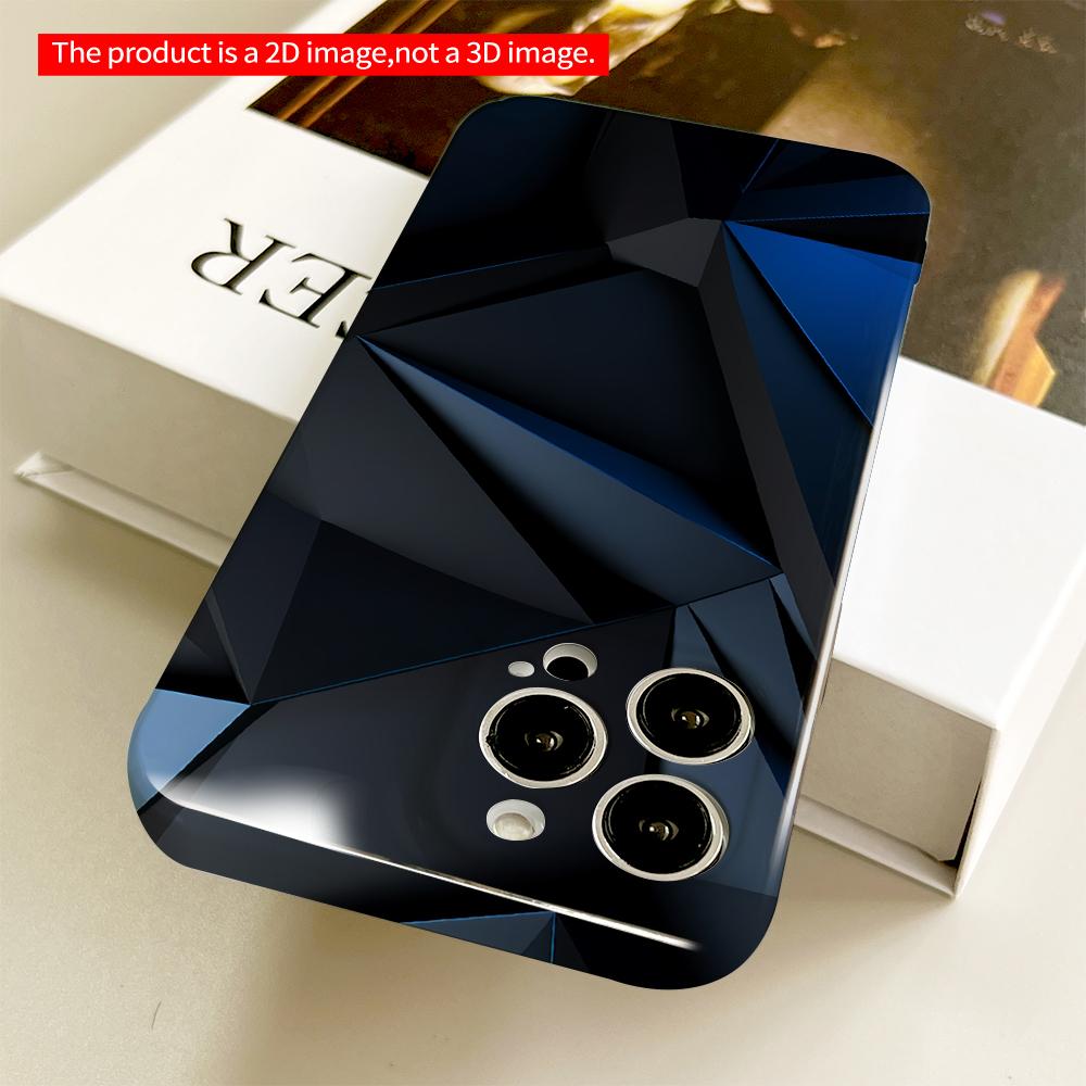 2DFlat Dark Blue Geometric Pattern Phone Case All inclusive film hard phone case, compatible with iPhone 18 Pro Max 17 16 15 14 13 12 11