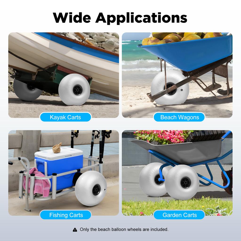 2PCS 16" Beach Balloon Wheels Inflatable for Sand,Heavy Duty 176lbs Capacity,Universal Fit for Beach Wagon,Kayak,Fishing Cart