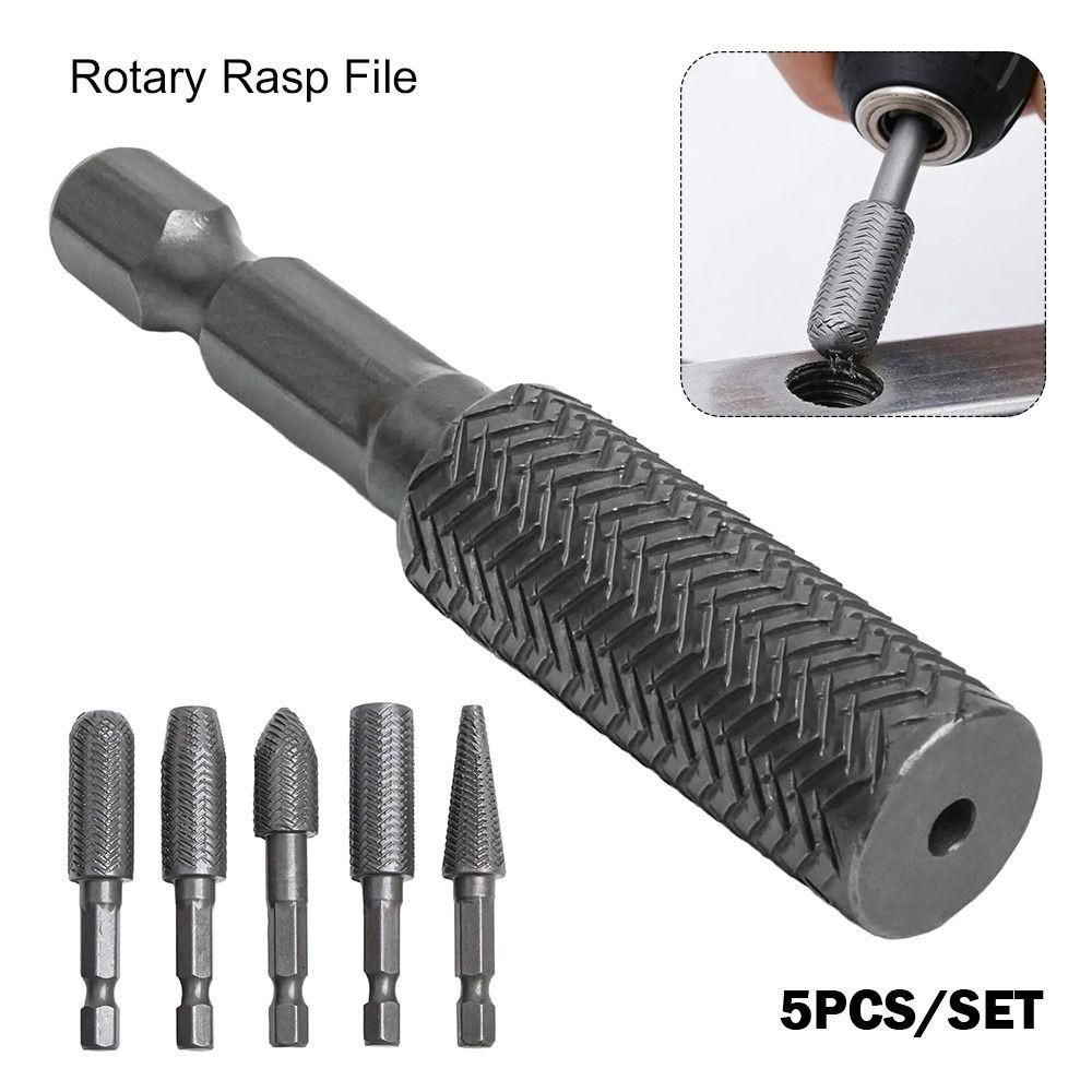 5Pcs/Set 1/4inch Hex Shank Rotary Rasp File Engraving Drill Bits  Carving Sanding Grooving
