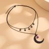 Moon Pendant Collarbone Chain Halloween Creative Star Alloy Necklace Multi-Layer Dark Style Party Daily Commuter for Women