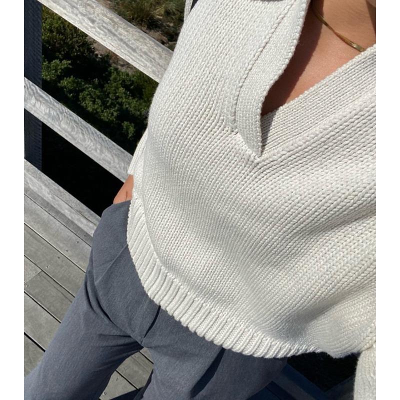 Свободный свитер с воротником поло, женский повседневный вязаный пуловер с длинными рукавами, теплый однотонный топ, простой повседневный свитер для поездок на работу, осень-зима