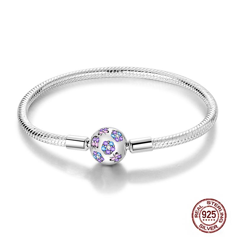 17-20CM Star Moon Bracelet 925 Copper Pink Heart Clover Charms Snake Chain Luminous Bracelet For Women DIY Birthday Zircon Gift