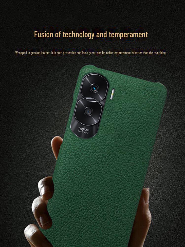 Чехол-получечник из натуральной кожи премиум-класса для Honor V40/V30Pro/V20 с узором из коровьей кожи цвета личи