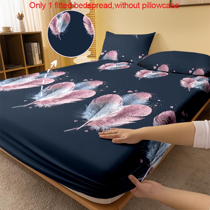 1 Simple Modern Feather Diamond Printed Matte Fitted Sheet, Bedroom Printed Bed Cover, Bedding(Excluding Pillowcases)