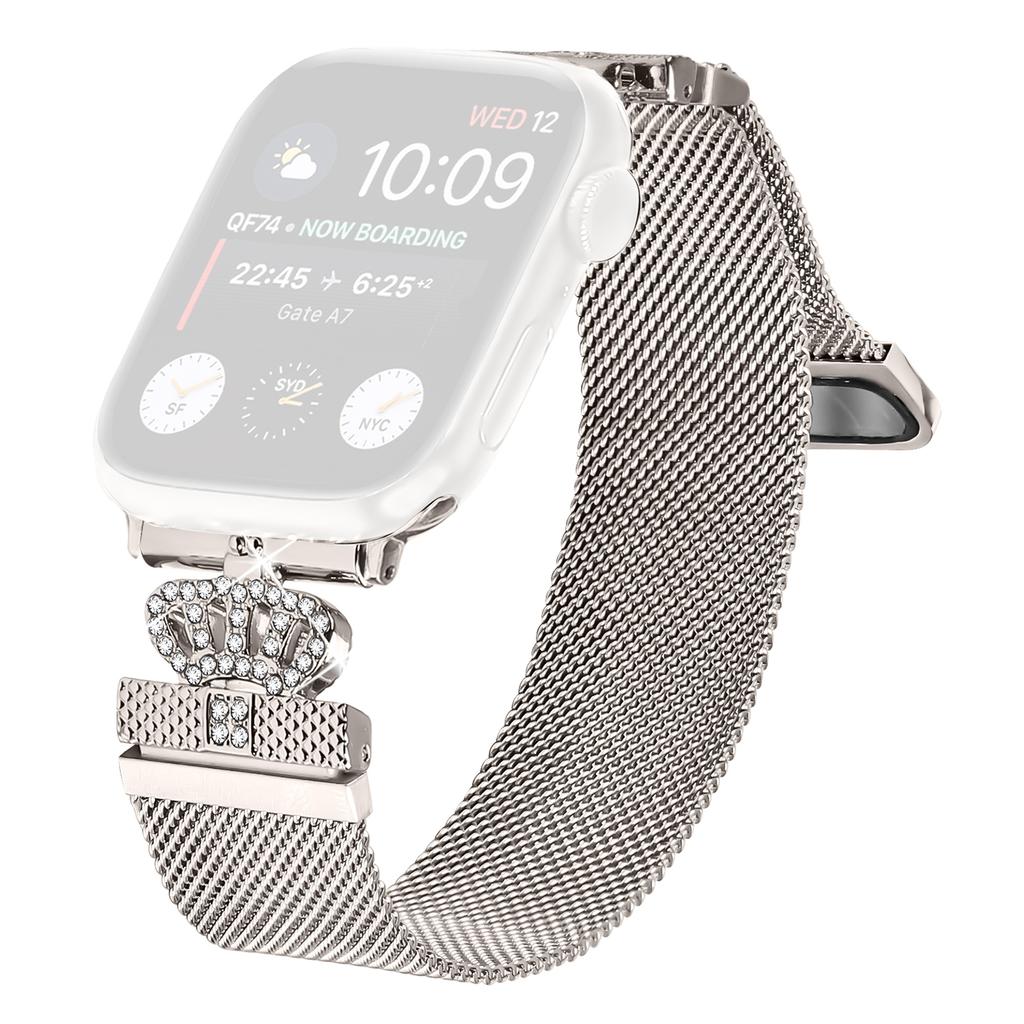 Миланский сетчатый ремешок для Apple Watch Series 10 9 8 7 SE 6 5 4 3 2 1 42 мм 41 мм 40 мм 38 мм Магнитная застежка-корона Ремешок из нержавеющей стали