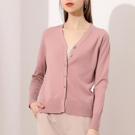 Women Sweater Coat V-neck Long Sleeve Single Breasted Knitting Sweater Solid Color Ribbed Trim Warm Knitted Cardigan