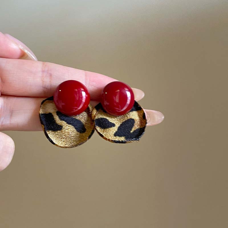 Retro Leopard Print Round Stud Earrings for Women Girls 2026 New Trendy Geometric Circular Earrings Wedding Jewelry Gifts