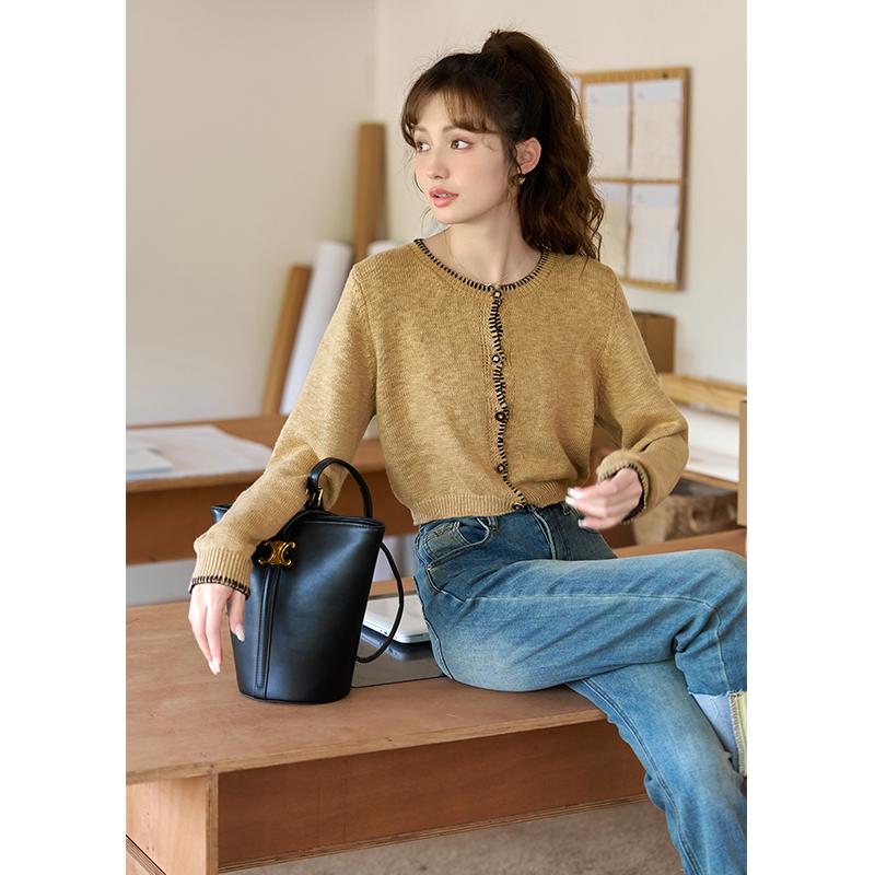 Mishow Женский вязаный кардиган, осень 2023, новый корейский стиль, винтажная универсальная одежда с длинными рукавами, топы MXC41Z0098