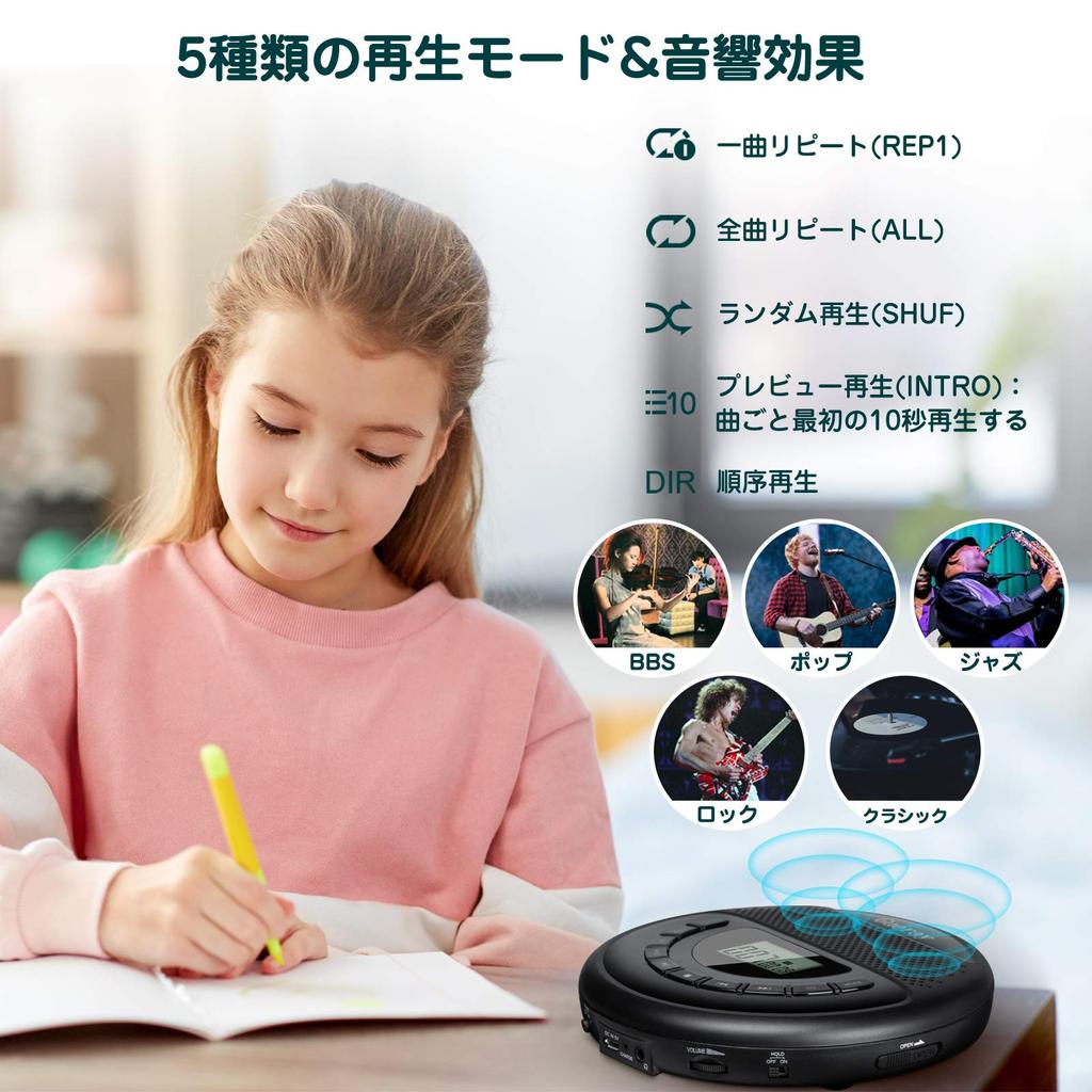 Gueray Portable CD Player with Built-in Speaker, 1400mAh Rechargeable Battery, Compact Size, TF Card Compatible, Adjustable Playback Speed, A-B