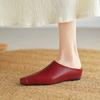 Fashion 2025 New Women's New Spring/Summer Square Toe Leather Sheepskin Headband Comfortable Mid Heel Large Muller Slippers Slides Women