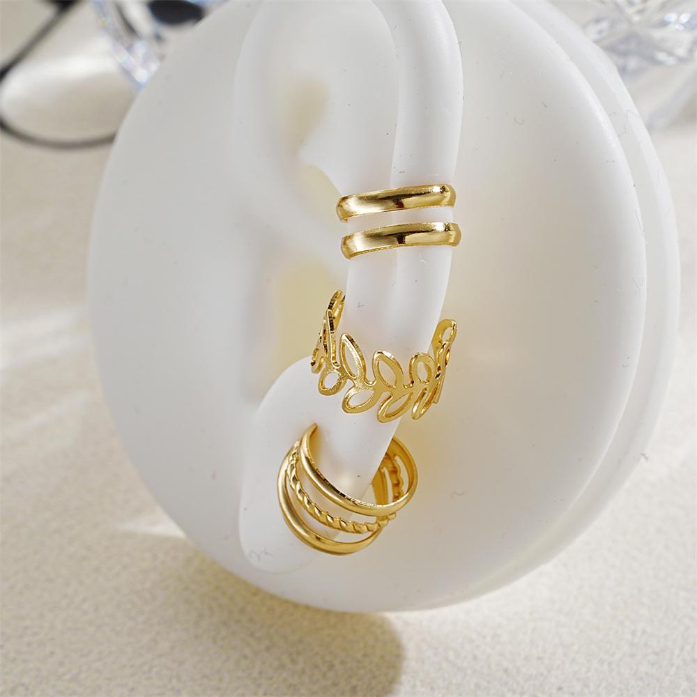 5-15pcs Simple Vintage Metal Clip Earrings Set for Women Teens Casual Hollow Leaf Fake Piercing Earring Jewelry Accessories Gift